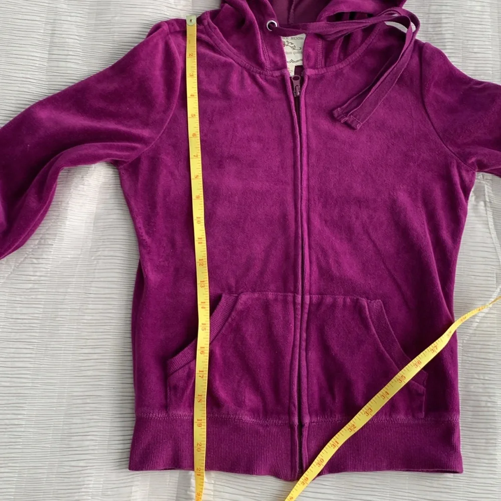 PINK ROSE Girl’s Hot Pink Hoodie Velour Sequin Peace Sign Full Zip Pockets‎ S